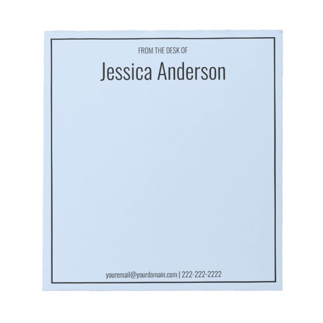 From the Desk of Your Name Light Blue & Black Text Notepad (Front)