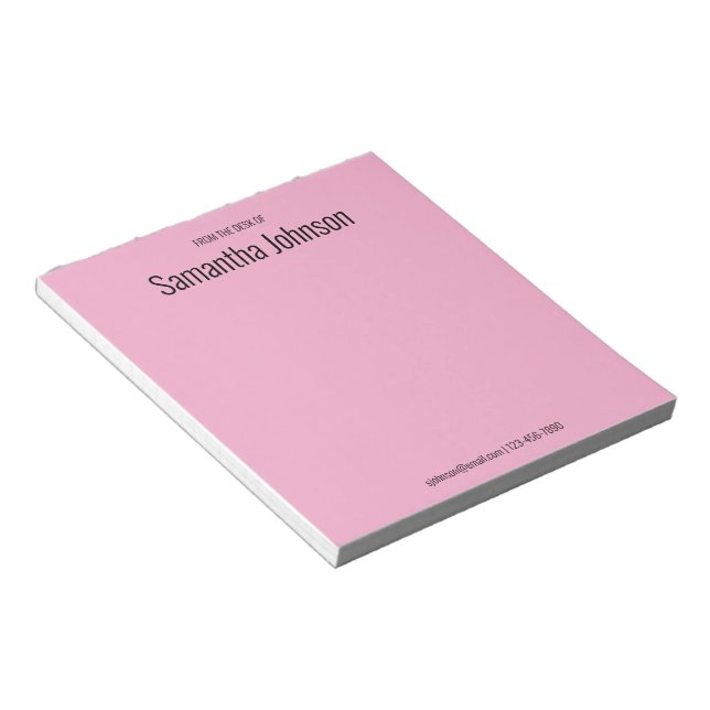 From the Desk of Your Name Light Pink and Black Notepad (Angled)