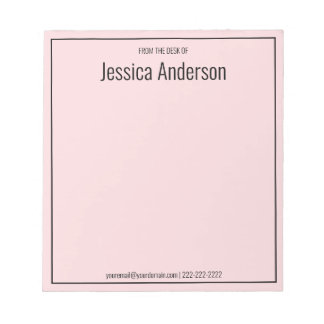 From the Desk of Your Name Pale Pink & Black Text Notepad