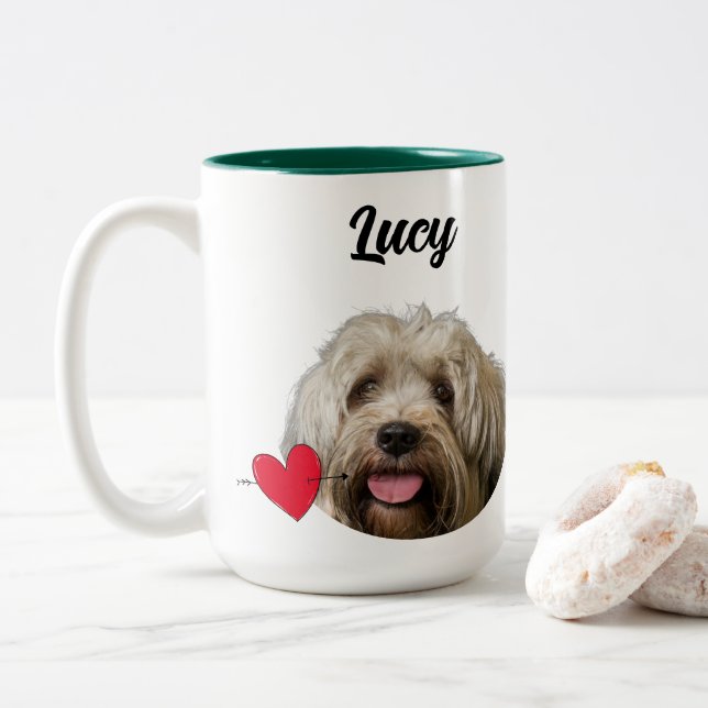 From the dog custom photo/name & funny dog quote Two-Tone coffee mug (With Donut)