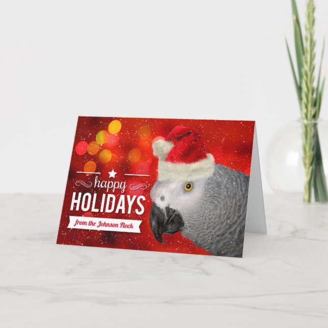 from the Flock Christmas African Grey Parrot Holiday Card (Front)
