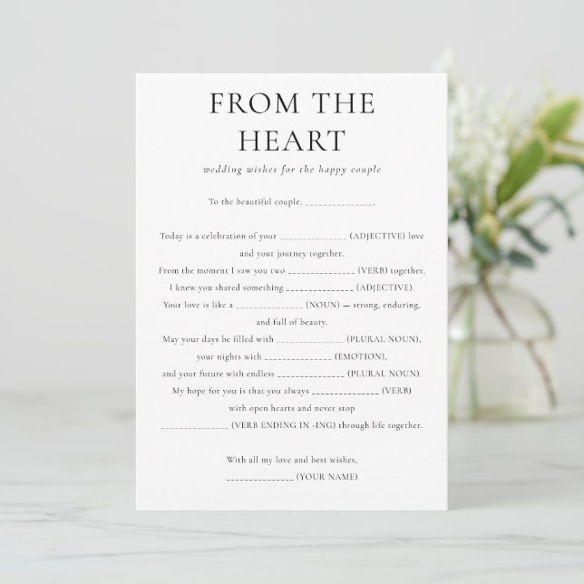From the Heart Wishes to Couple Wedding Game Card (Standing Front)