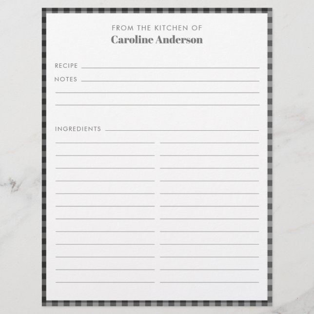 From The Kitchen Black Grey Plaid Recipe Custom  Flyer (Front)