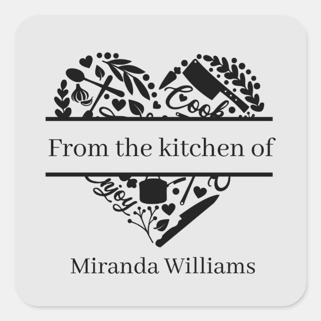 From the kitchen of add name square sticker (Front)