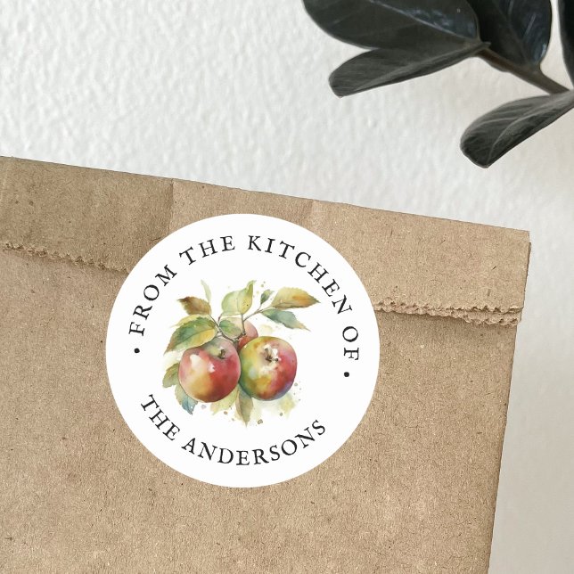 From The Kitchen Of | Apple Watercolor  Classic Round Sticker (Creator Uploaded)