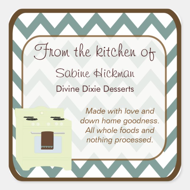 From the Kitchen of Chevron Small Blue/Brown Square Sticker (Front)
