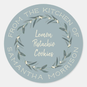 From The Kitchen Of   Eucalyptus Wreath Dusty Blue Classic Round Sticker