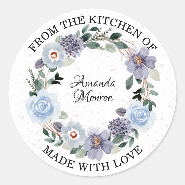 From the Kitchen of Floral Wreath Classic Round Sticker (Front)