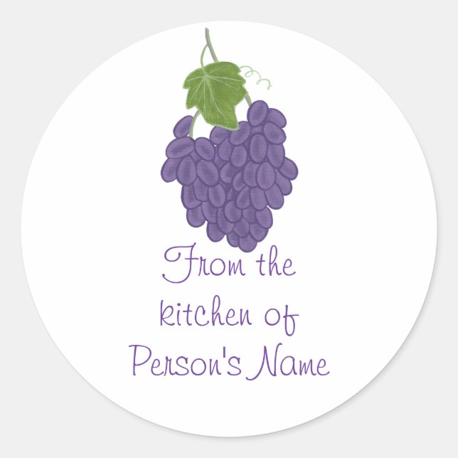 From the kitchen of, Grape Jam Jelly Lid Stickers (Front)