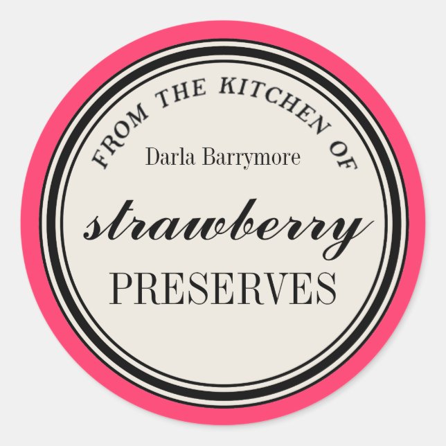 "From the Kitchen of" Label, Strawberry Preserves Classic Round Sticker (Front)