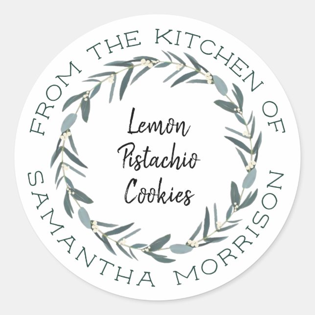 From The Kitchen Of | Modern Eucalyptus Wreath Classic Round Sticker (Front)
