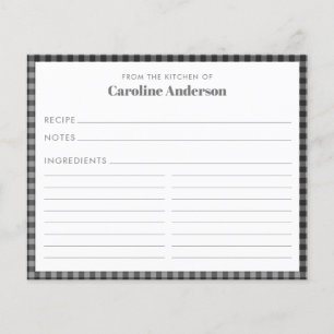 From The Kitchen of Name Black Plaid Recipe Card 