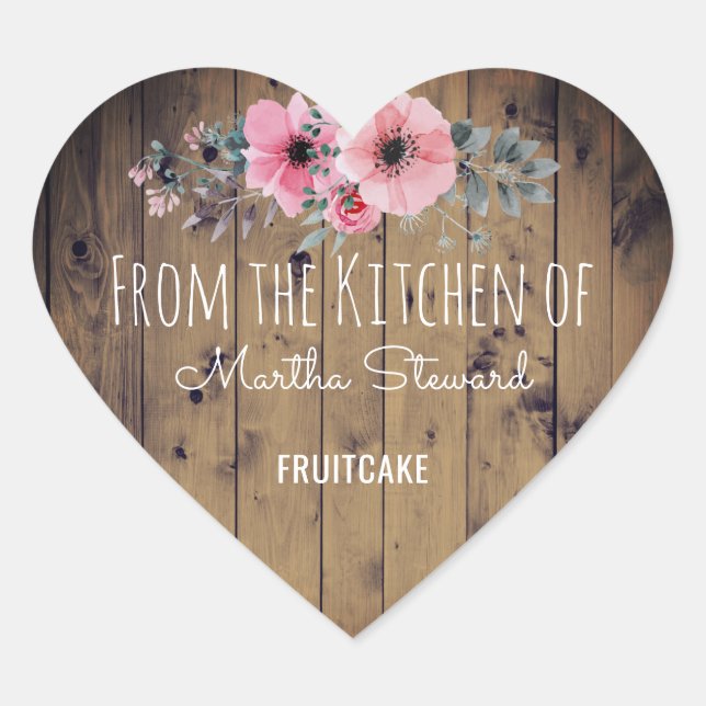 From the Kitchen Of Name Rustic Wood Country Chic Heart Sticker (Front)