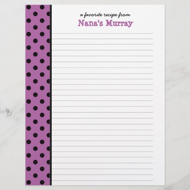 From the Kitchen of Nana Polka Dot Recipe Page (Front)