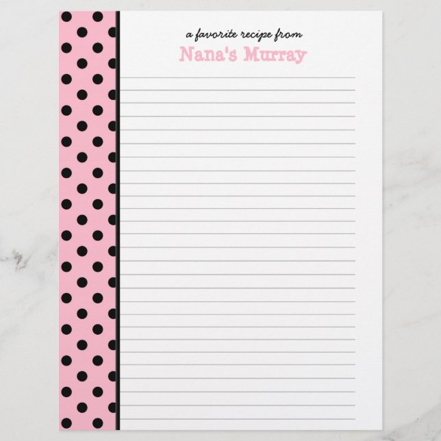 From the Kitchen of Nana Polka Dot Recipe Page (Front)