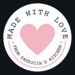 From The Kitchen Of - Pink Heart Made With Love   Classic Round Sticker<br><div class="desc">Made with love stickers to make give your baked gifts a special label.</div>