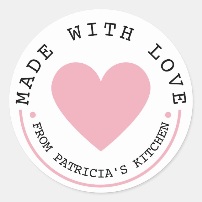 From The Kitchen Of - Pink Heart Made With Love   Classic Round Sticker (Front)