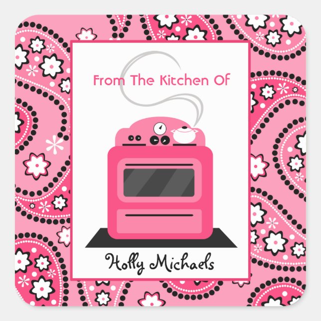 From The Kitchen Of...Pink Paisley & Retro Stove Square Sticker (Front)