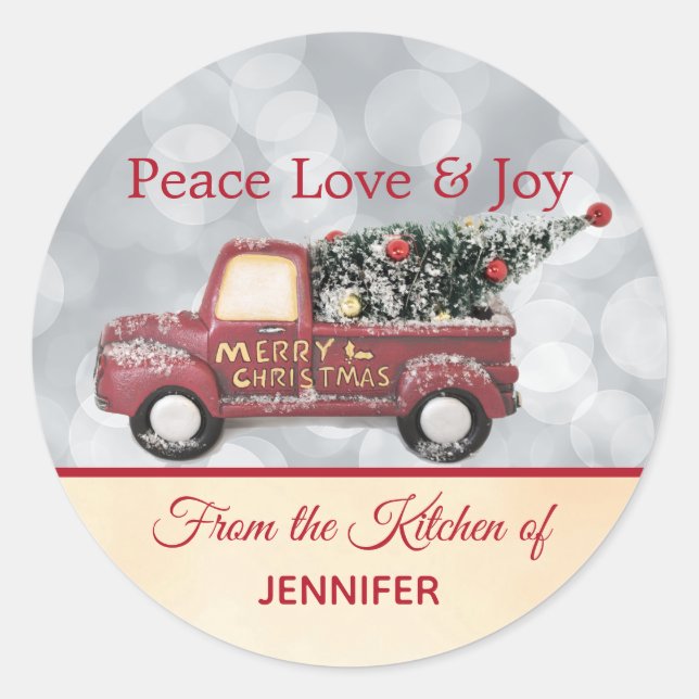 From the Kitchen of | Red Christmas Truck Classic Round Sticker (Front)