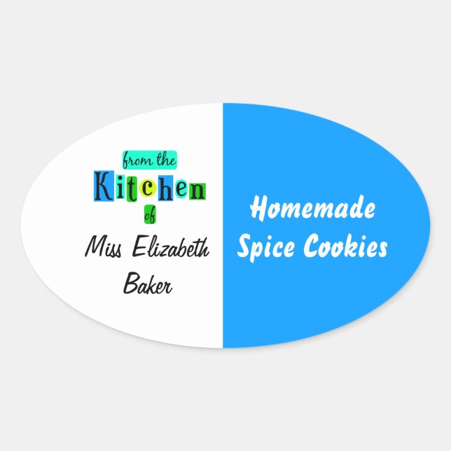 From the Kitchen of Retro Blue Green Canning Oval Sticker (Front)