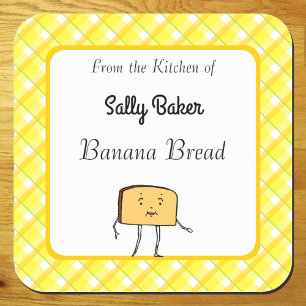 From the Kitchen of Retro Bread Slice on Plaid Square Sticker