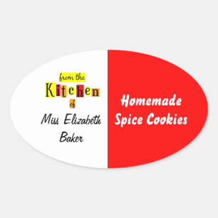 From the Kitchen of Retro Red Yellow Canning Oval Sticker