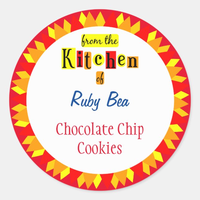 From the Kitchen of Retro Starburst Editable Classic Round Sticker (Front)