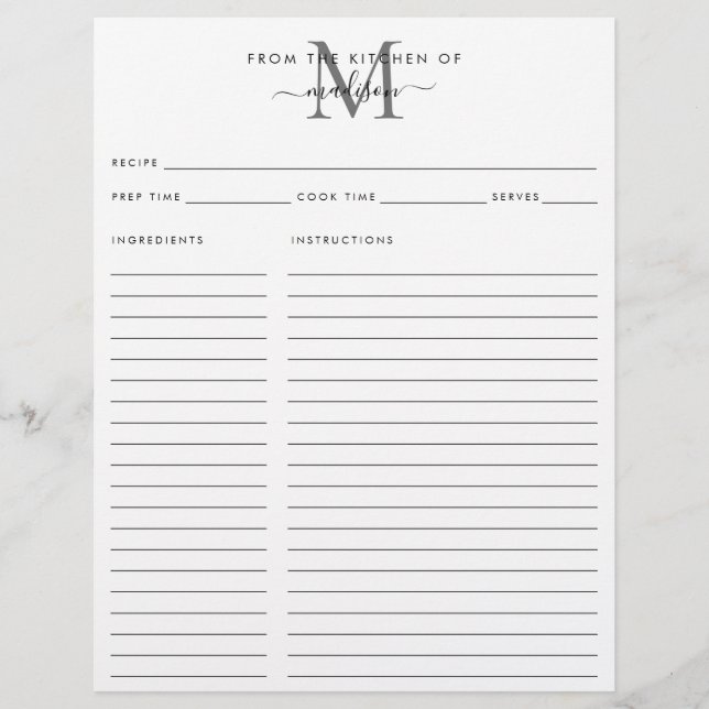 From the Kitchen of Silver Grey Monogram Recipe (Front)