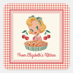 From the kitchen Of Vintage Gingham Red Cherry  Square Sticker