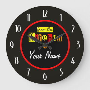From the Kitchen Of With White Numbers on Black Large Clock