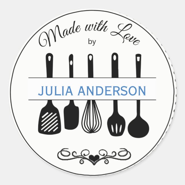 From the Kitchen Utensils Personalised Classic Round Sticker (Front)