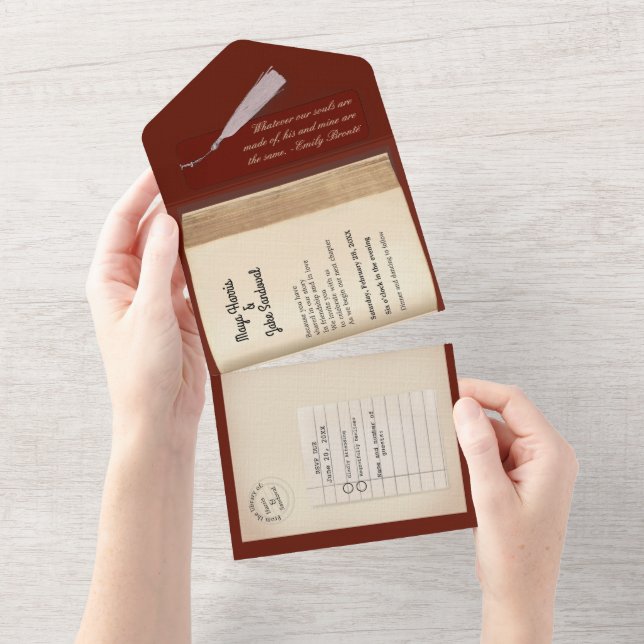 From the Library- Classic & Romantic Book Wedding  All In One Invitation (Tearaway)