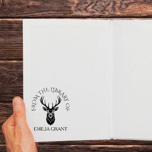 From The Library Deer Head Custom Name Book Rubber Stamp