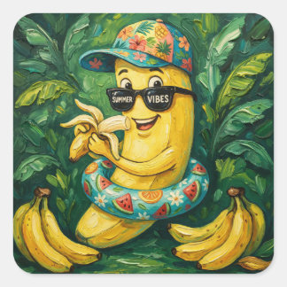 From The Library Of Banana Summer Vibes Bookplate  Square Sticker