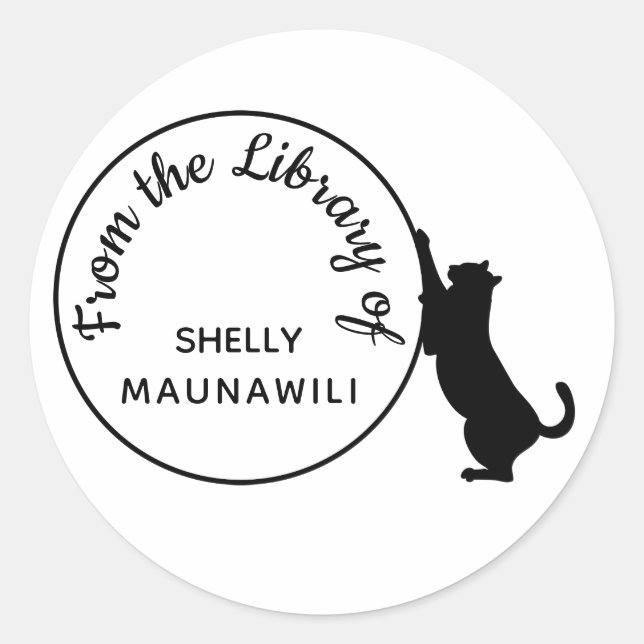 From the Library Of Bookplate Black Cat Scratching Classic Round Sticker (Front)