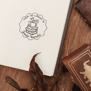 From the Library Of, Books and Tea Rubber Stamp