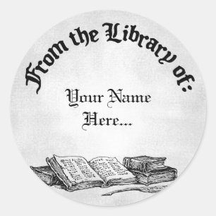 From the Library of Books Quill Custom Bookplate Classic Round Sticker