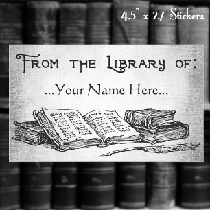 From the Library of Books Quill Custom Bookplate Rectangular Sticker