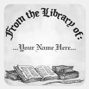 From the Library of Books Quill Custom Bookplate Square Sticker