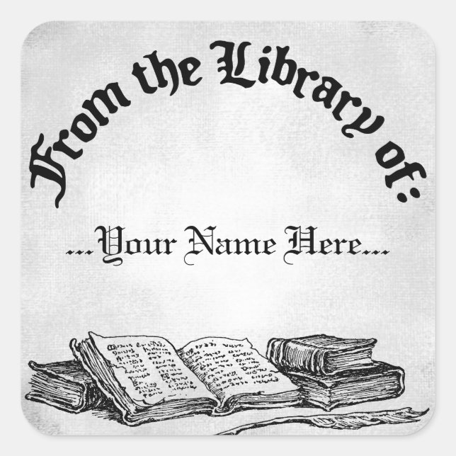 From the Library of Books Quill Custom Bookplate Square Sticker (Front)