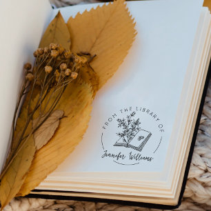 From the Library Of, Botanical Book Rubber Stamp