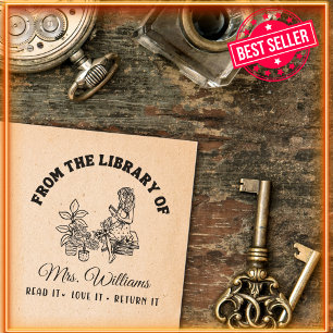 From The Library Of Botanical Girl Vintage Book Self-inking Stamp