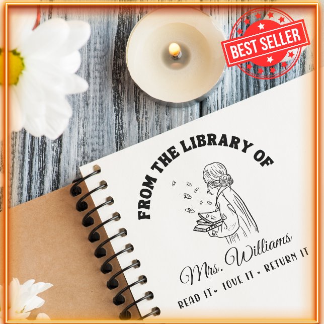 From The Library Of | Butterflies on Book, Teacher Self-inking Stamp (Creator Uploaded)