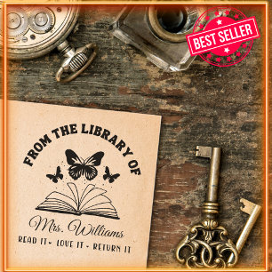 From The Library Of Butterflies Vintage Book Self-inking Stamp