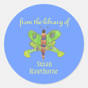 "From the library of" butterfly bookplate Classic Round Sticker