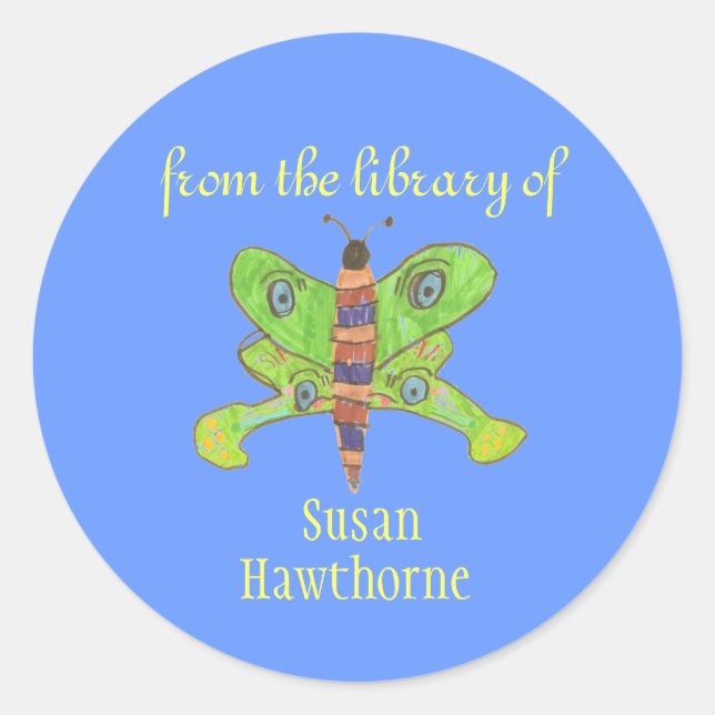 "From the library of" butterfly bookplate Classic Round Sticker (Front)