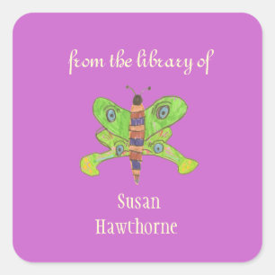 "From the library of" butterfly custom bookplates Square Sticker