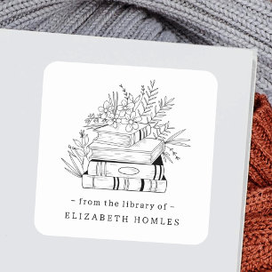 From the Library of Custom Name Books and Flower Square Sticker