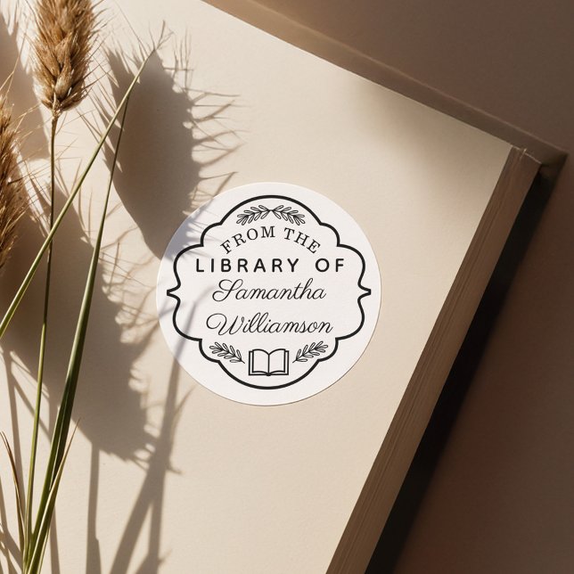 From The Library of Custom Name Personalised Book Classic Round Sticker (From The Library of Custom Name Personalized Book Classic Round Sticker)