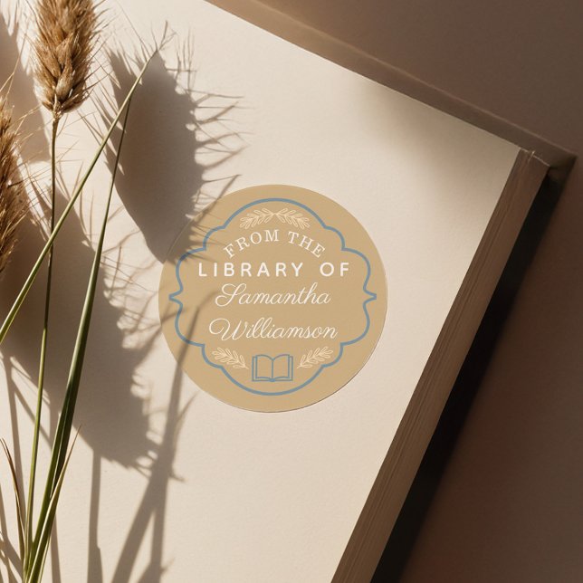 From The Library of Custom Name Personalised Book Classic Round Sticker (From The Library of Custom Name Personalized Book Classic Round Sticker)